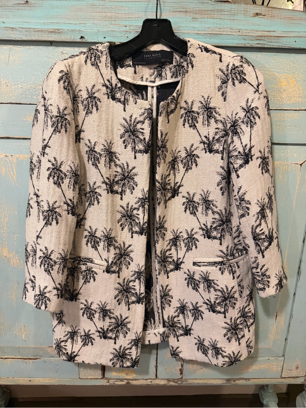 Zara Offwhite Blazer with Black Palm Tree Print
